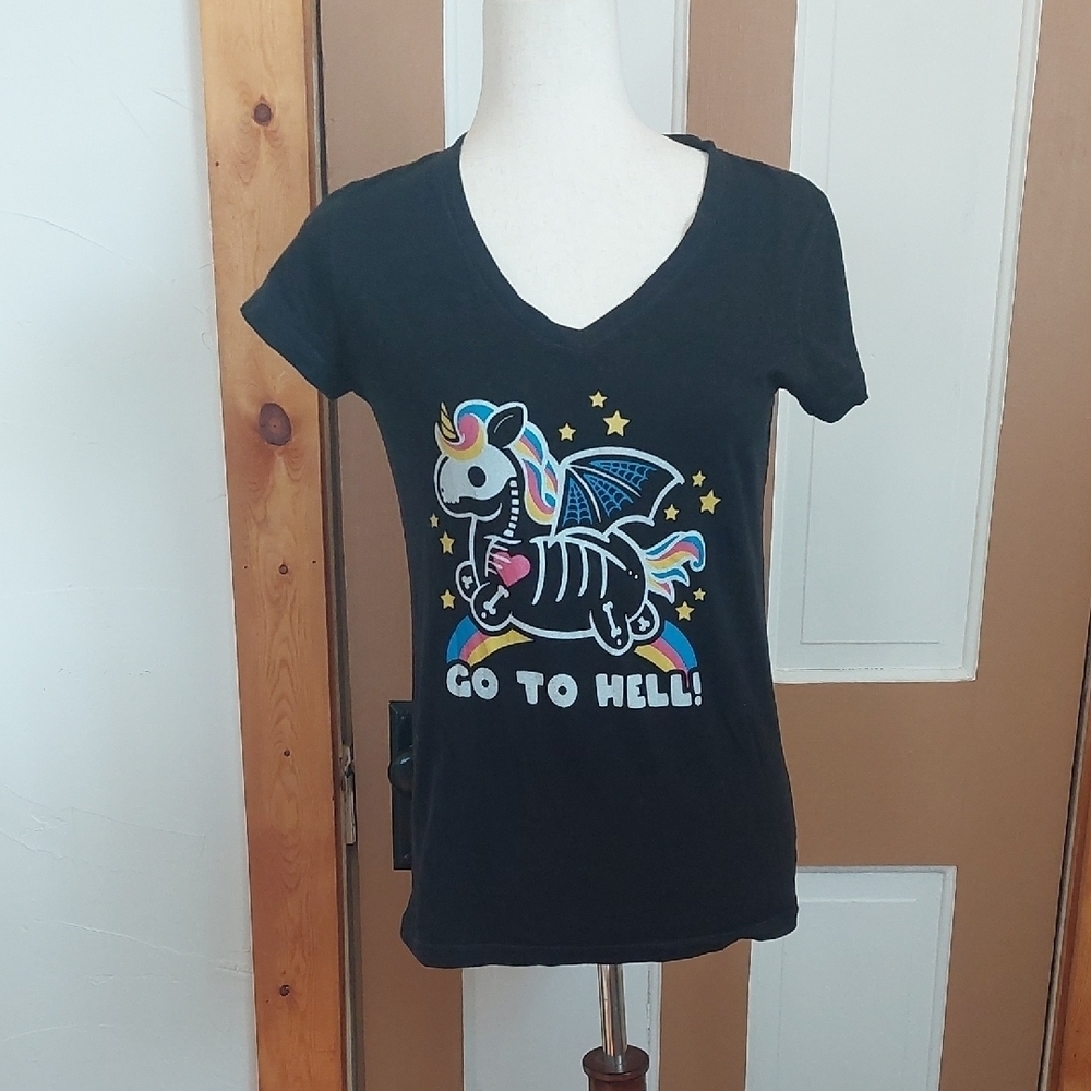 Black Graphic Tee with Unicorn Design